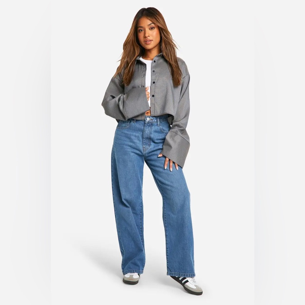 NWT bohoo Tall Boxy Cropped Wide Sleeve Check shirt